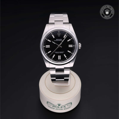 Rolex CPO Oyster Perpetual M124300 front on white background