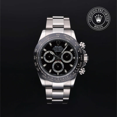 Rolex CPO Daytona M116500LN front on white background
