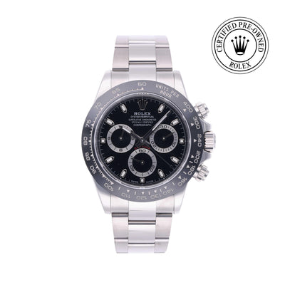 Rolex CPO Daytona M116500LN front on white background