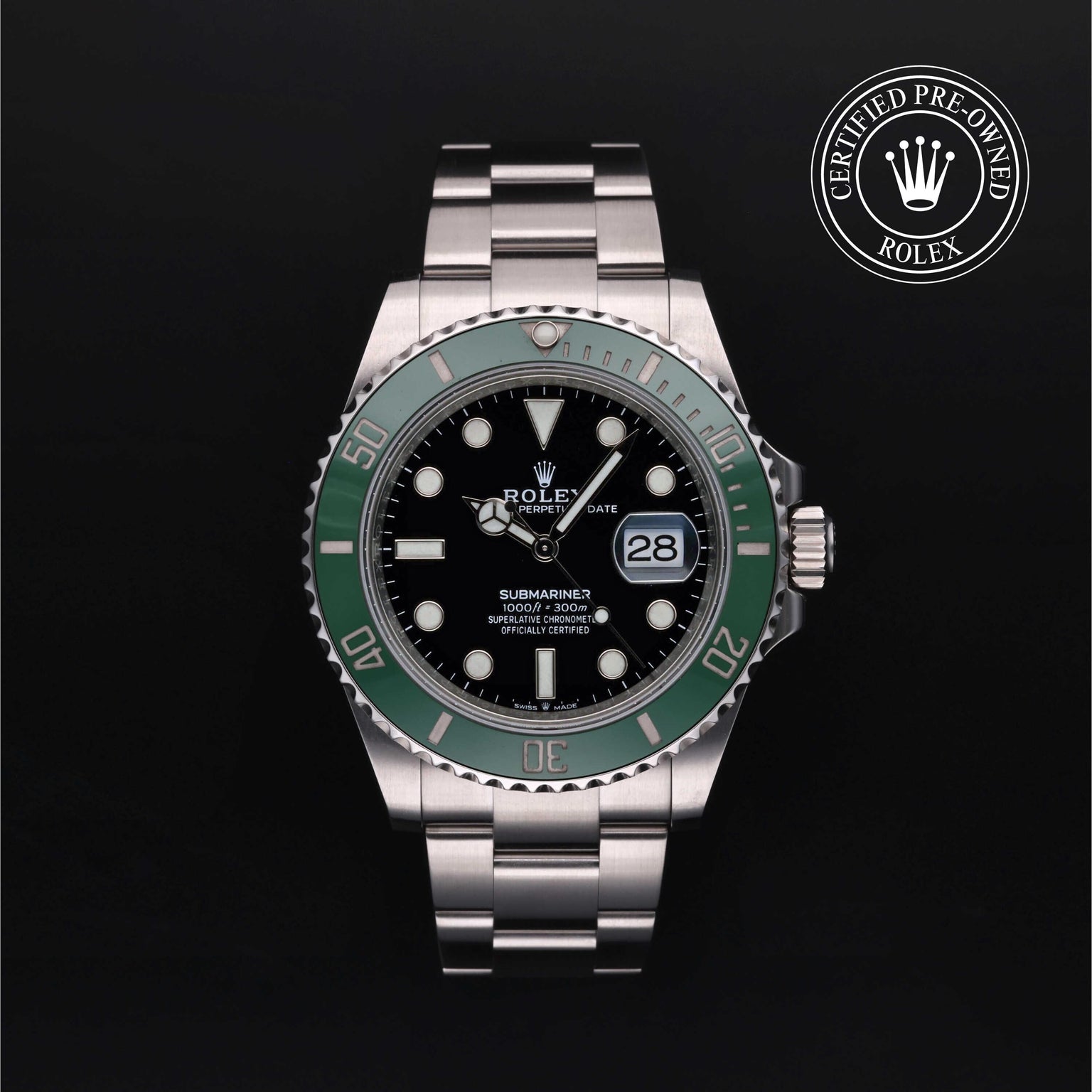 Rolex CPO Submariner M126610LV front on white background