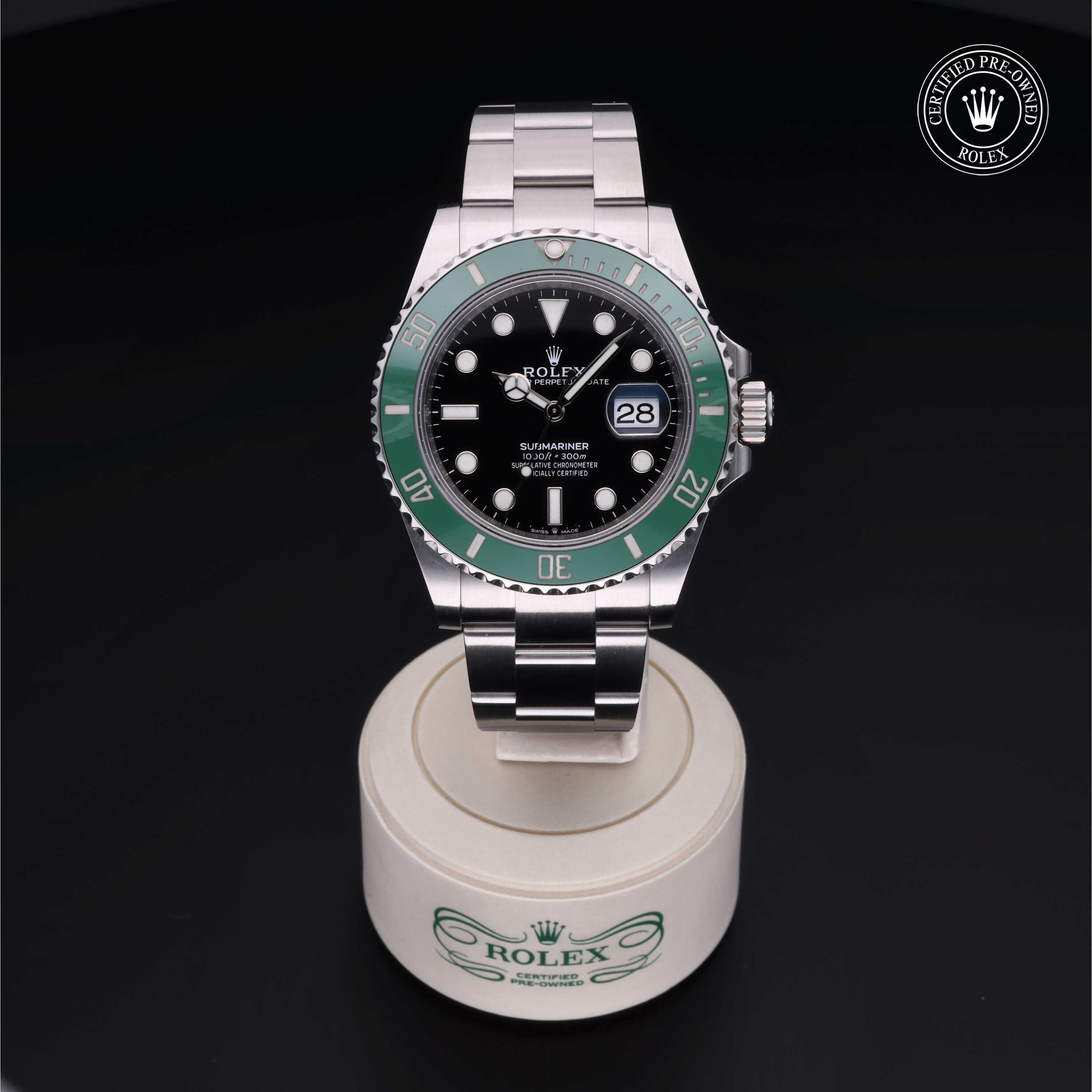 Rolex CPO Submariner M126610LV front on white background