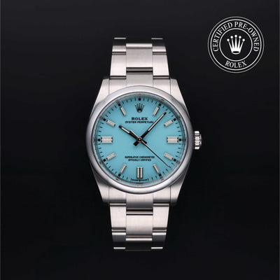 Rolex CPO Oyster Perpetual M126000 front on white background