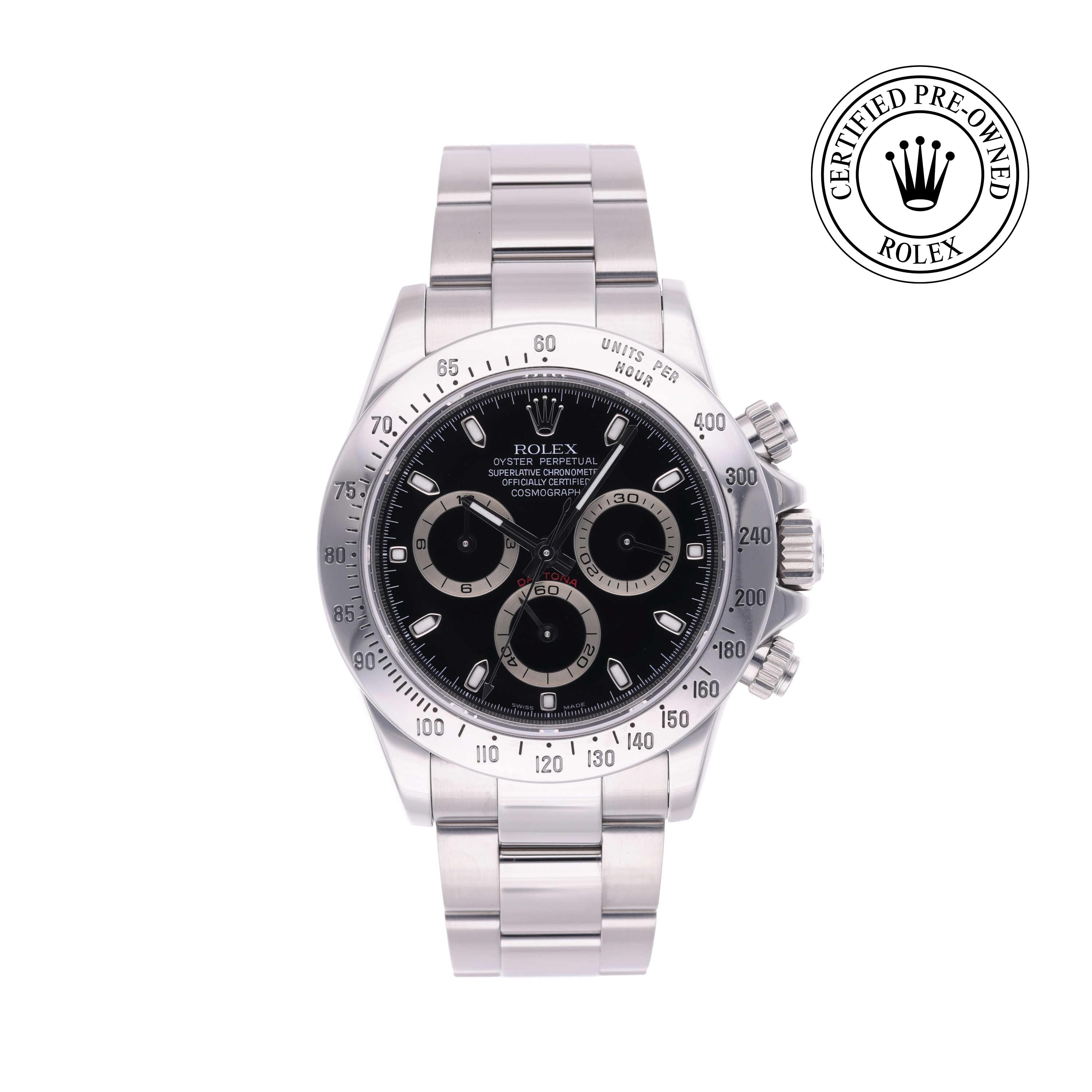 Rolex Certified Pre-owned Daytona M116520-0015 front on white background