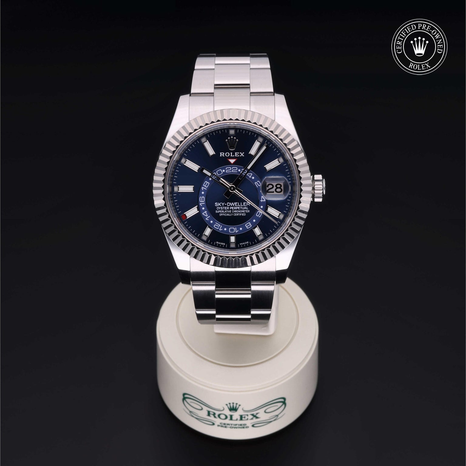 Rolex Certified Pre-owned Sky-Dweller M326934-0003 front on black background