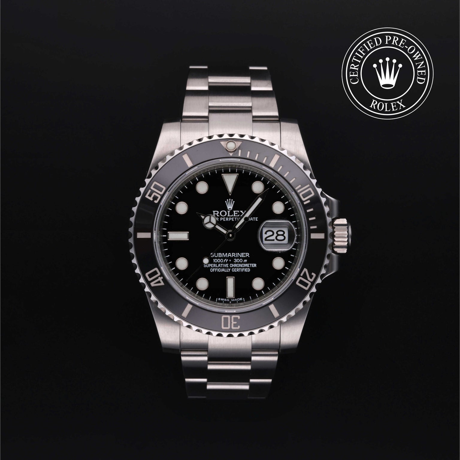Rolex Certified Pre-owned Submariner M116610LN-0001 front on black background