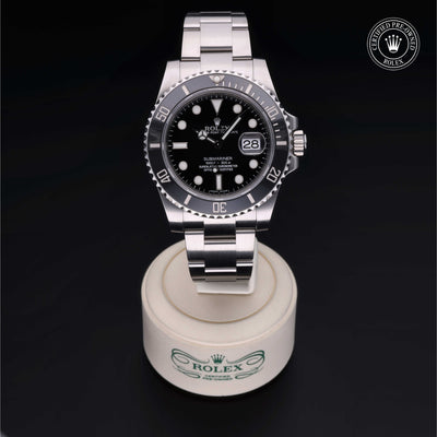 Rolex Certified Pre-owned Submariner M116610LN-0001 front on black background