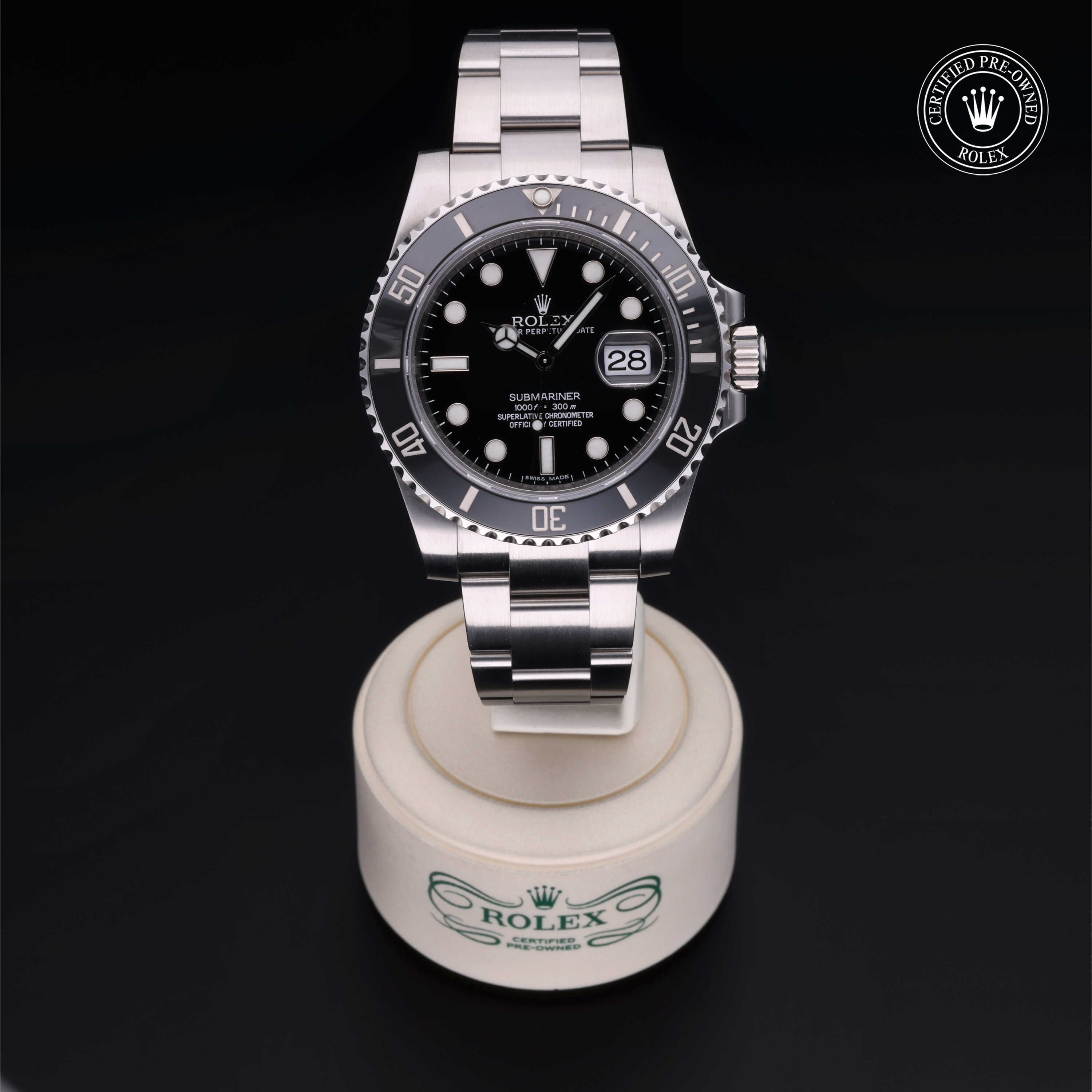 Rolex Certified Pre-owned Submariner M116610LN-0001 front on black background