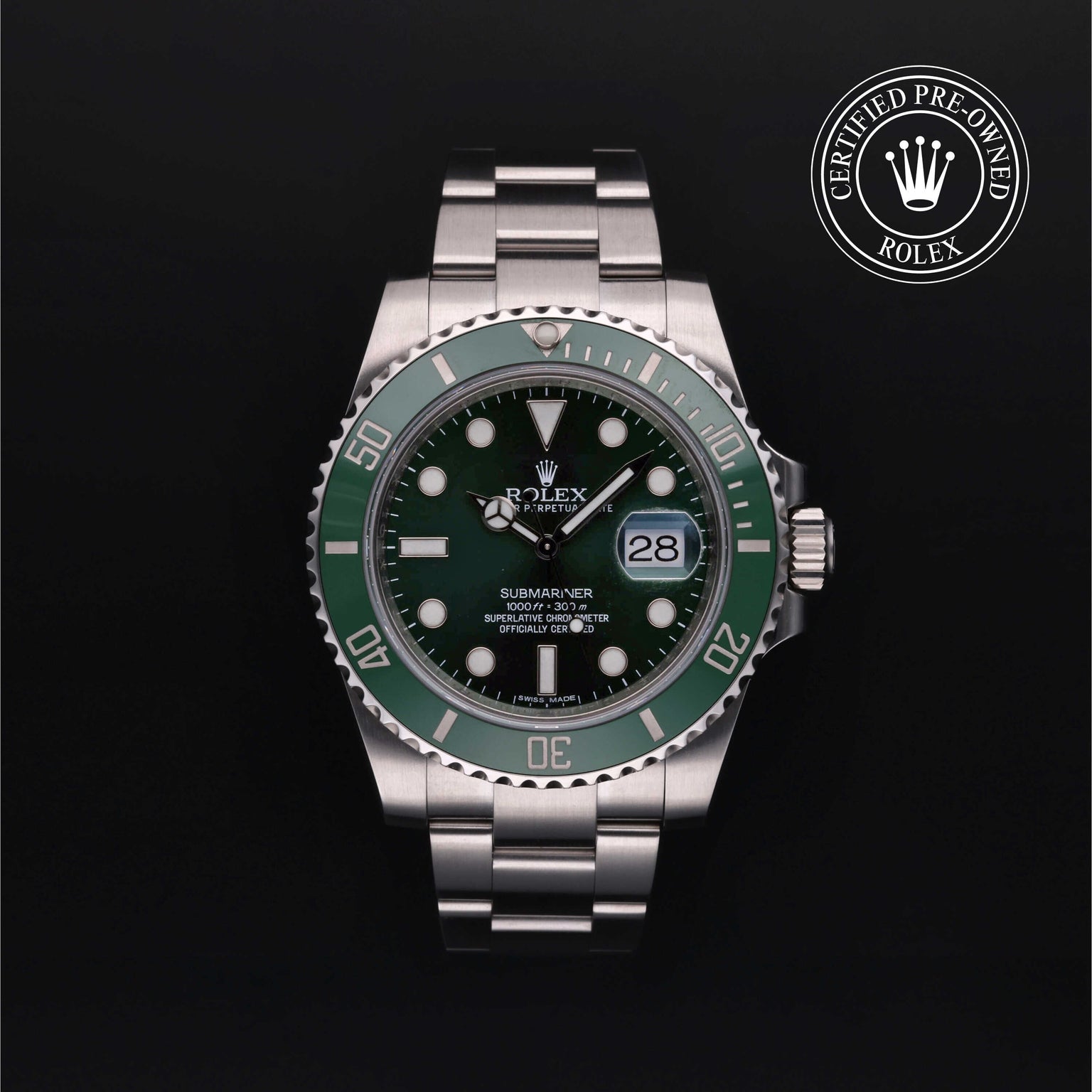 Rolex Certified Pre-owned Submariner M116610LV-0002 front on black background
