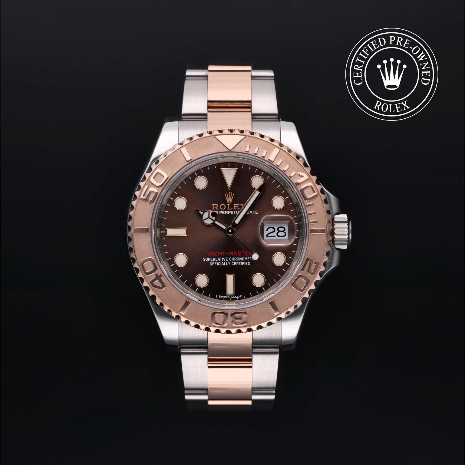 Rolex Certified Pre-owned Yacht-Master M116621-0001 front on black background