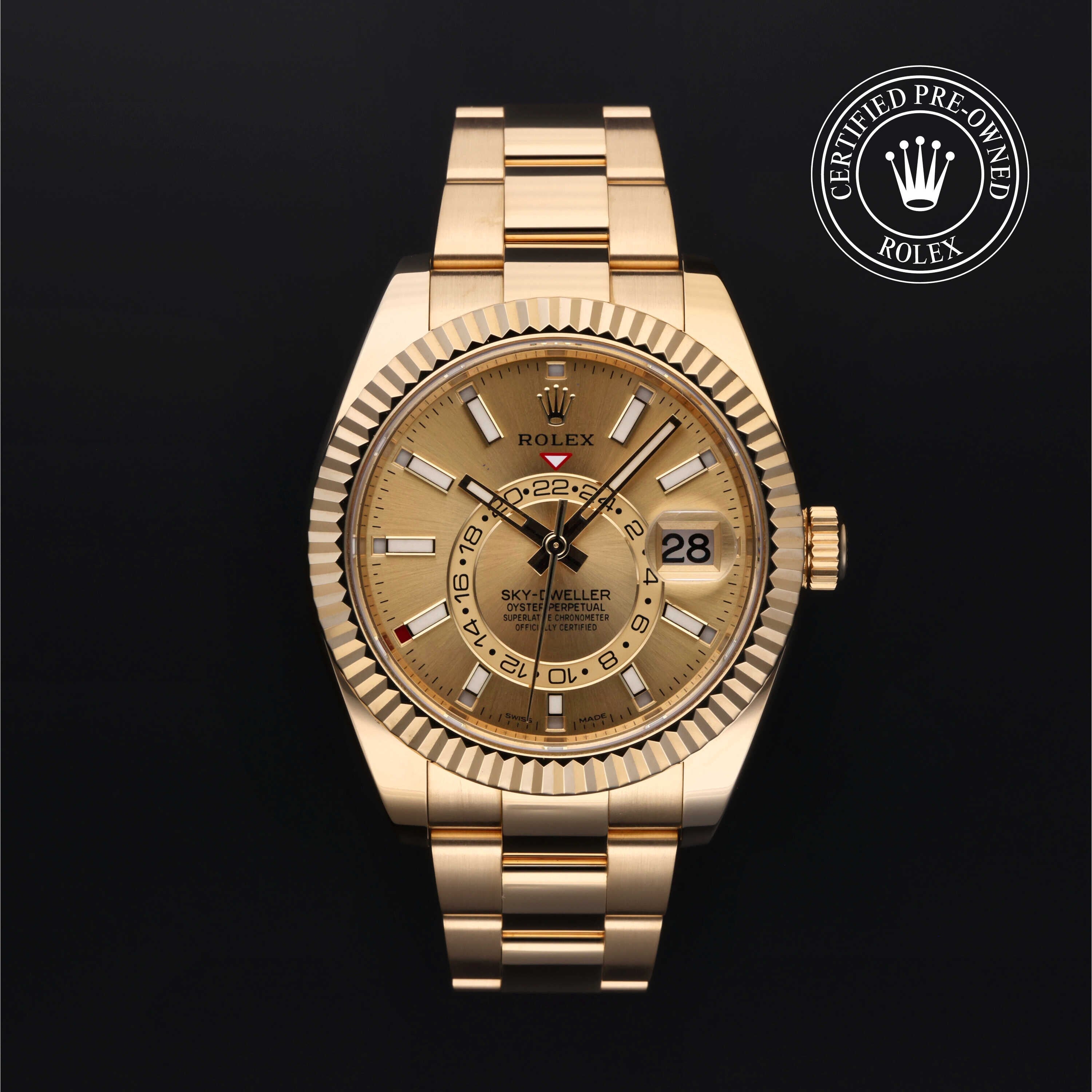 Rolex Certified Pre-owned Sky-Dweller M326938-0003 front on black background