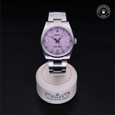 Rolex Certified Pre-owned Oyster Perpetual M126000-0008 front on black background