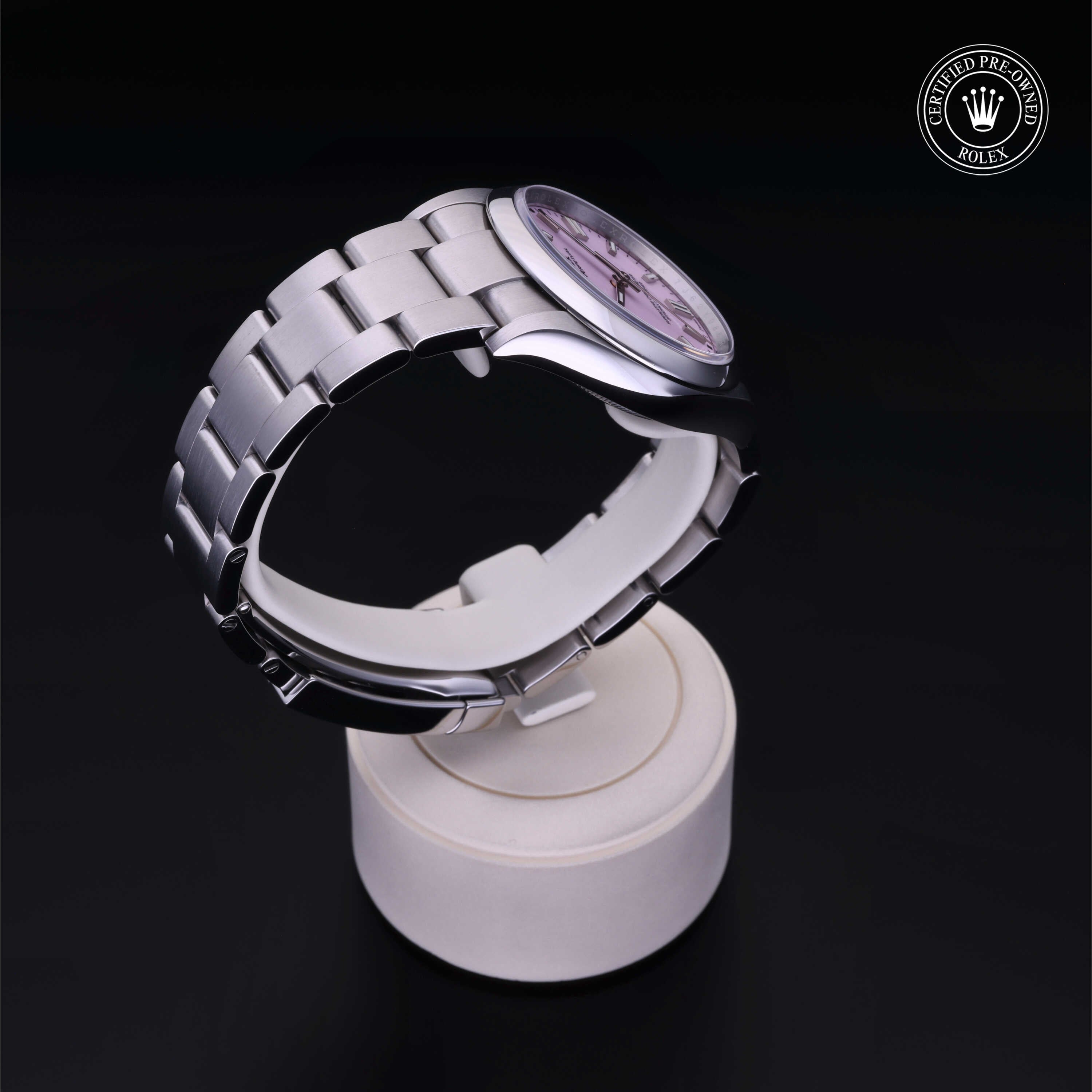 Rolex Certified Pre-owned Oyster Perpetual M126000-0008 front on black background