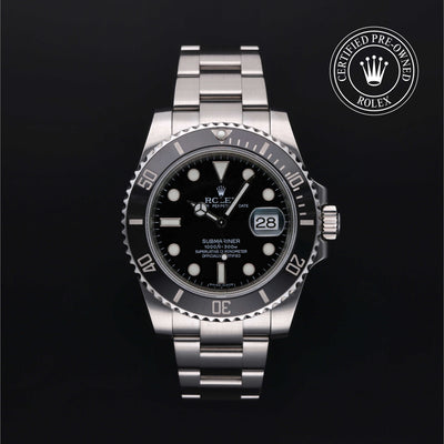 Rolex Certified Pre-owned Submariner M116610LN-0001 front on black background