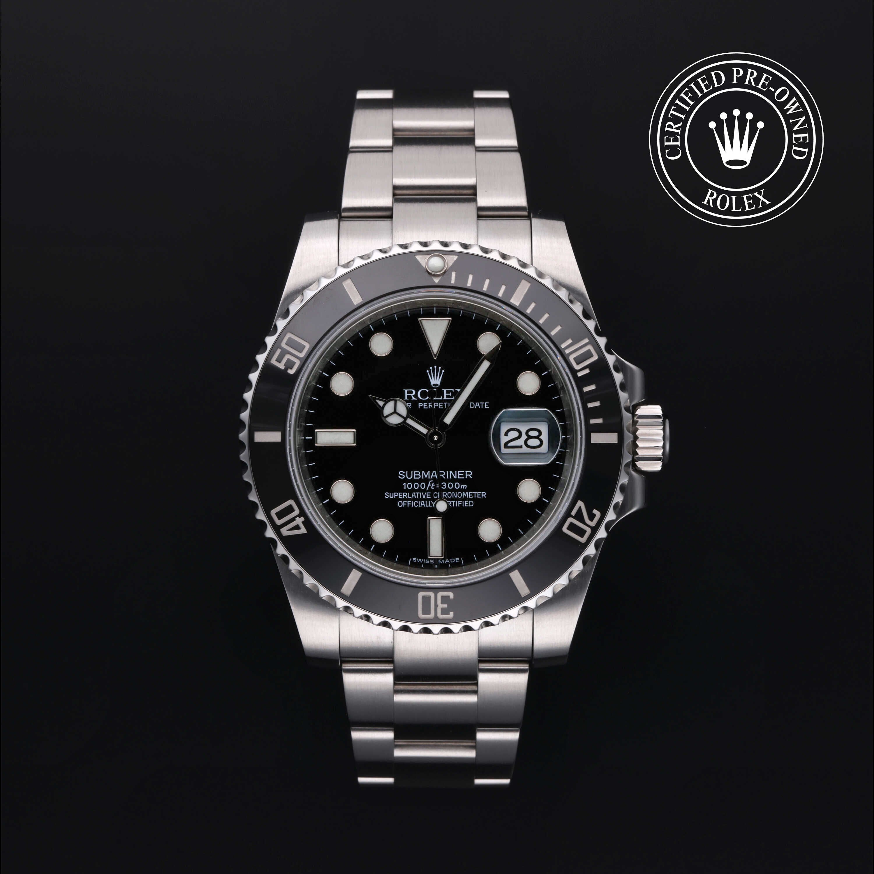 Rolex Certified Pre-owned Submariner M116610LN-0001 front on black background