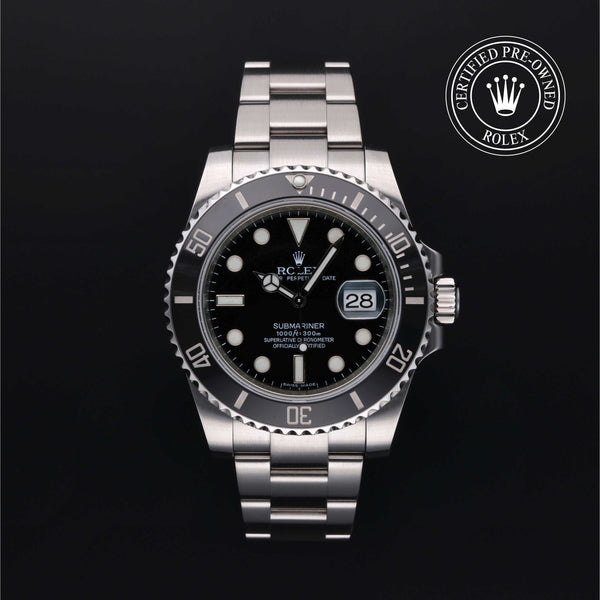 Rolex Certified Pre-owned Submariner M116610LN-0001 front on black background