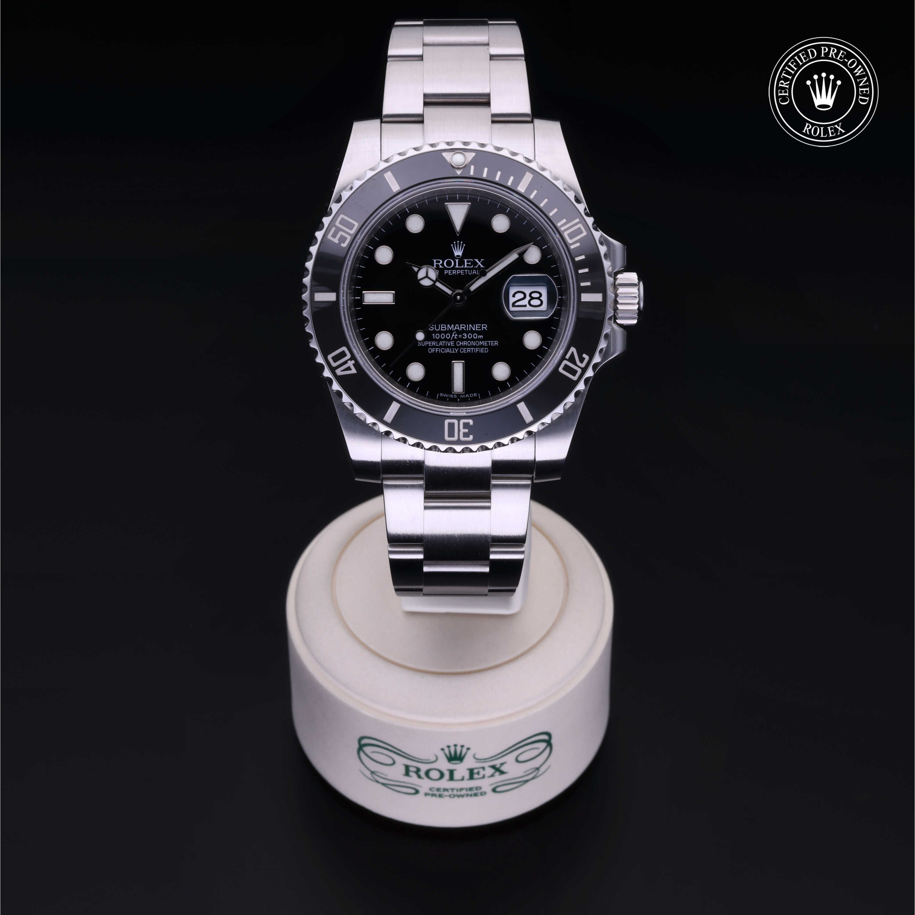 Rolex Certified Pre-owned Submariner M116610LN-0001 front on black background