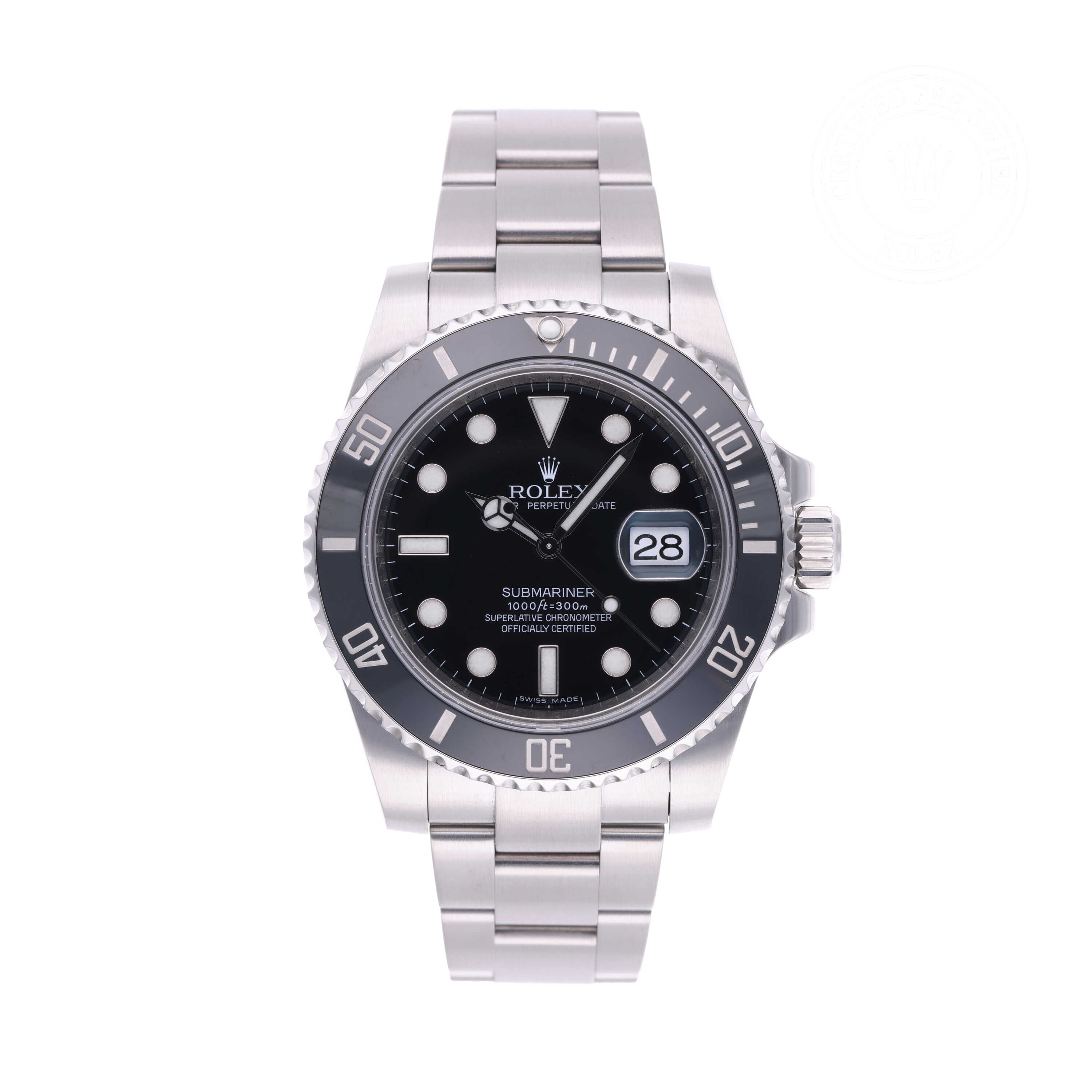 Rolex Certified Pre-owned Submariner M116610LN-0001 front on white background