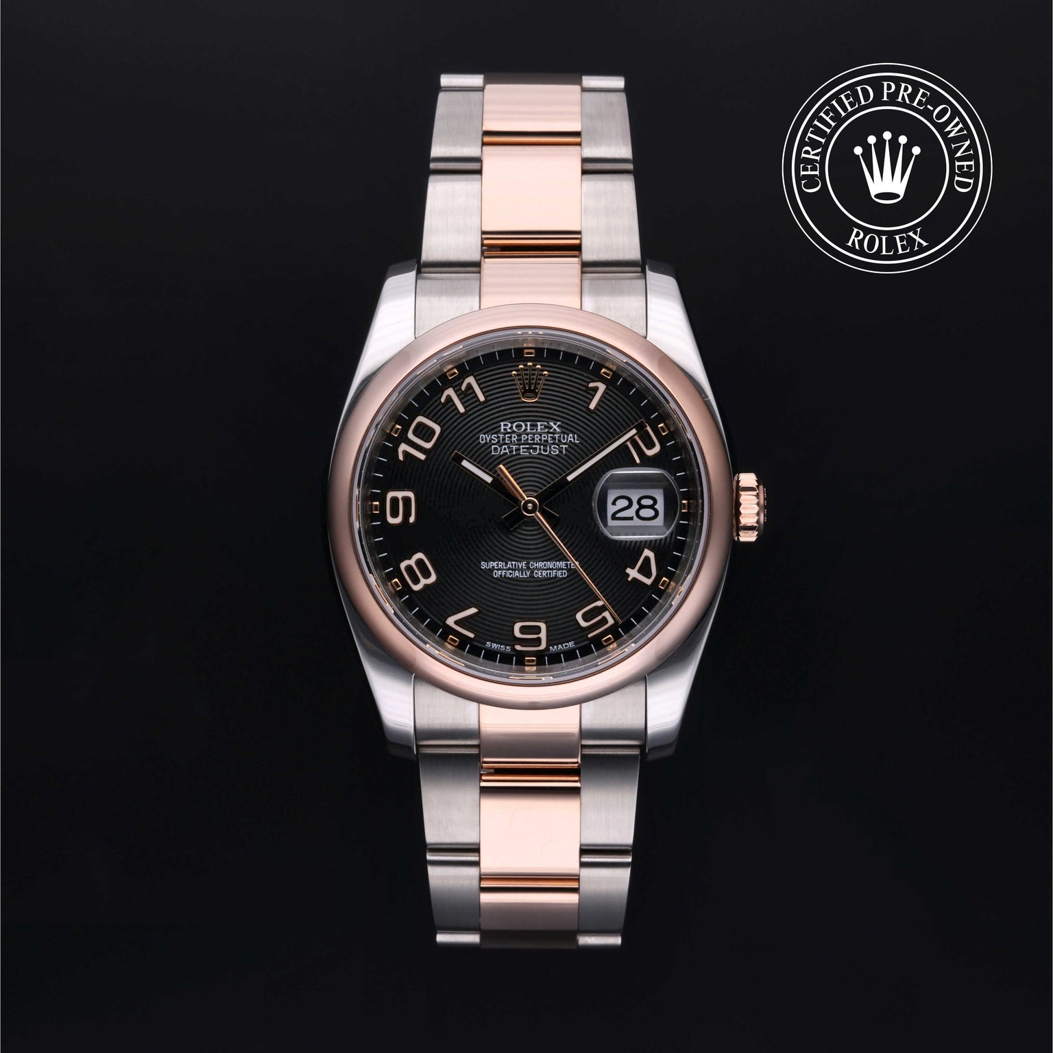 Rolex Certified Pre-owned Datejust M116201-0087 front on black background