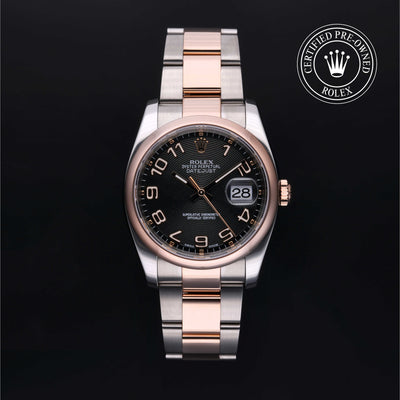 Rolex Certified Pre-owned Datejust M116201-0087 front on black background