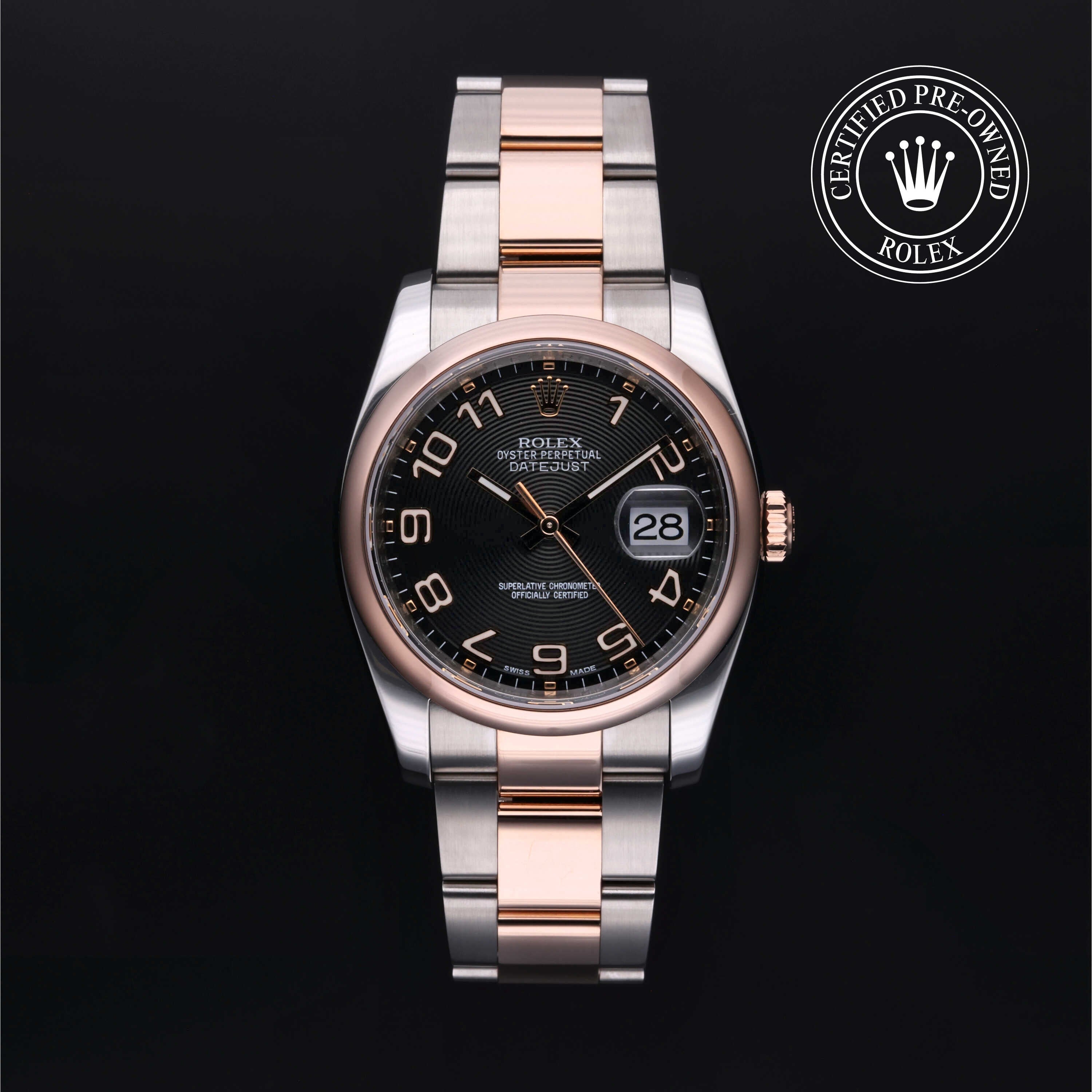 Rolex Certified Pre-owned Datejust M116201-0087 front on black background