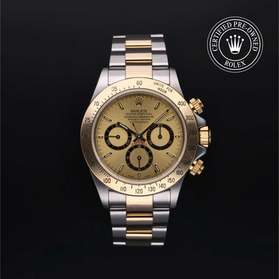Rolex Certified Pre-owned Daytona M16523-0002 front on black background