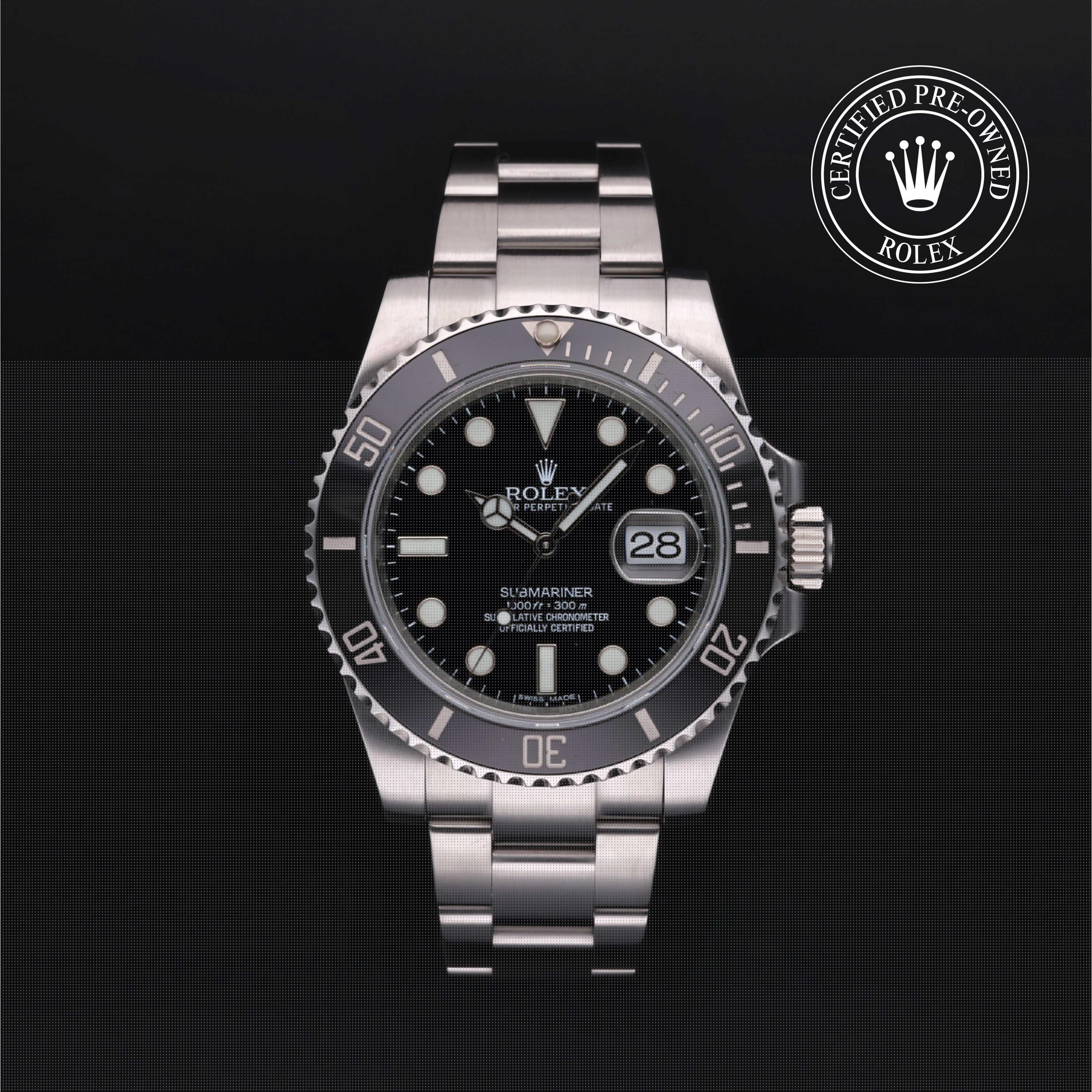 Rolex CPO Submariner M116610LN front on white background