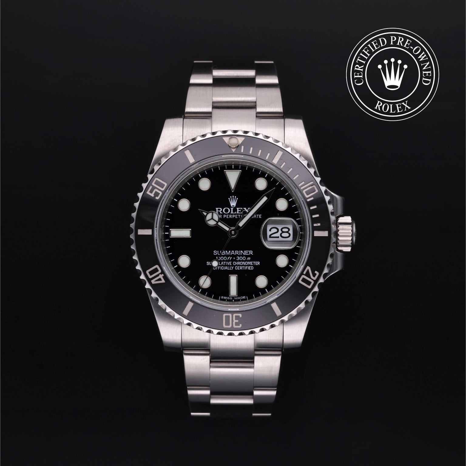 Rolex CPO Submariner M116610LN front on white background