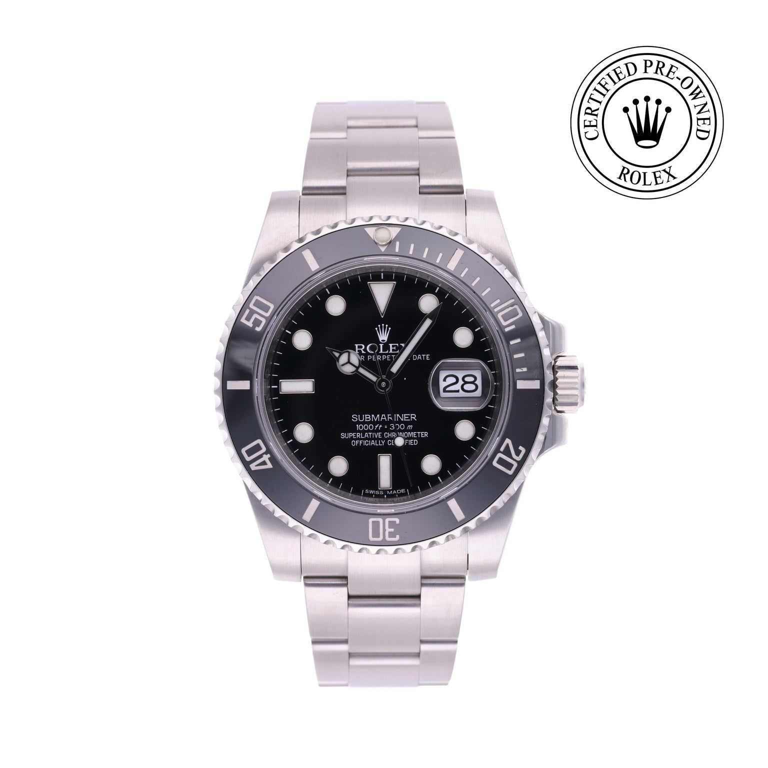 Rolex CPO Submariner M116610LN front on white background