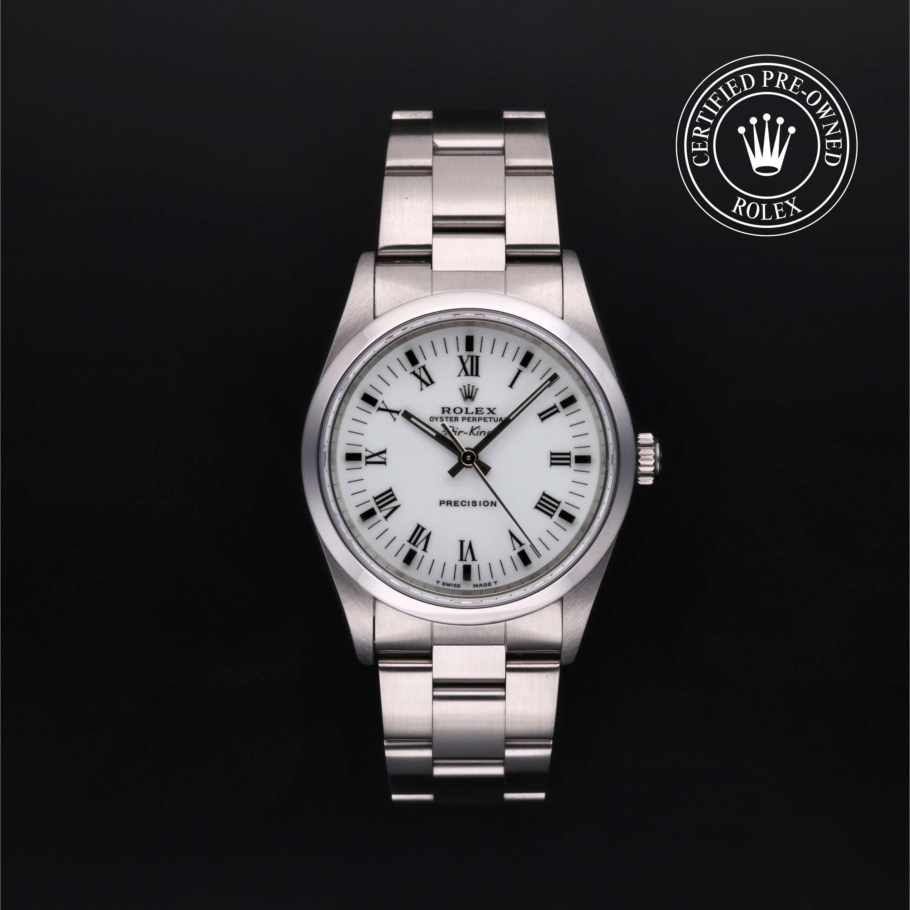 Rolex Certified Pre-owned Air-King M14000-0002 front on black background