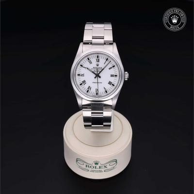 Rolex Certified Pre-owned Air-King M14000-0002 front on black background