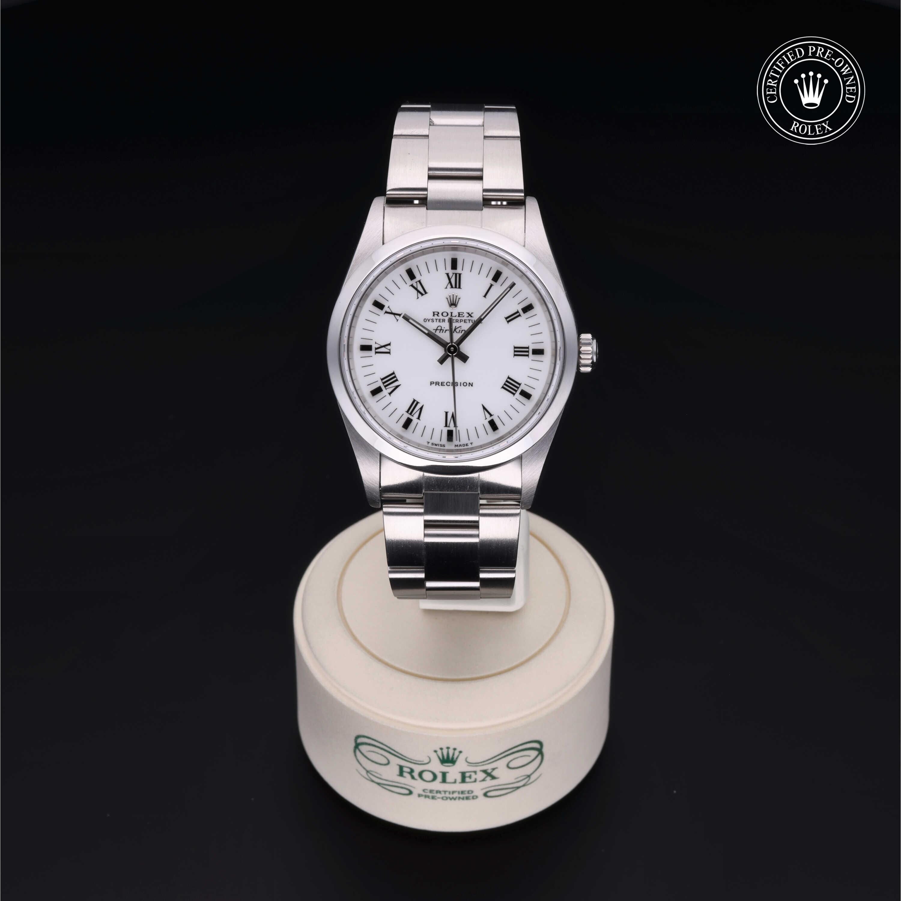 Rolex Certified Pre-owned Air-King M14000-0002 front on black background
