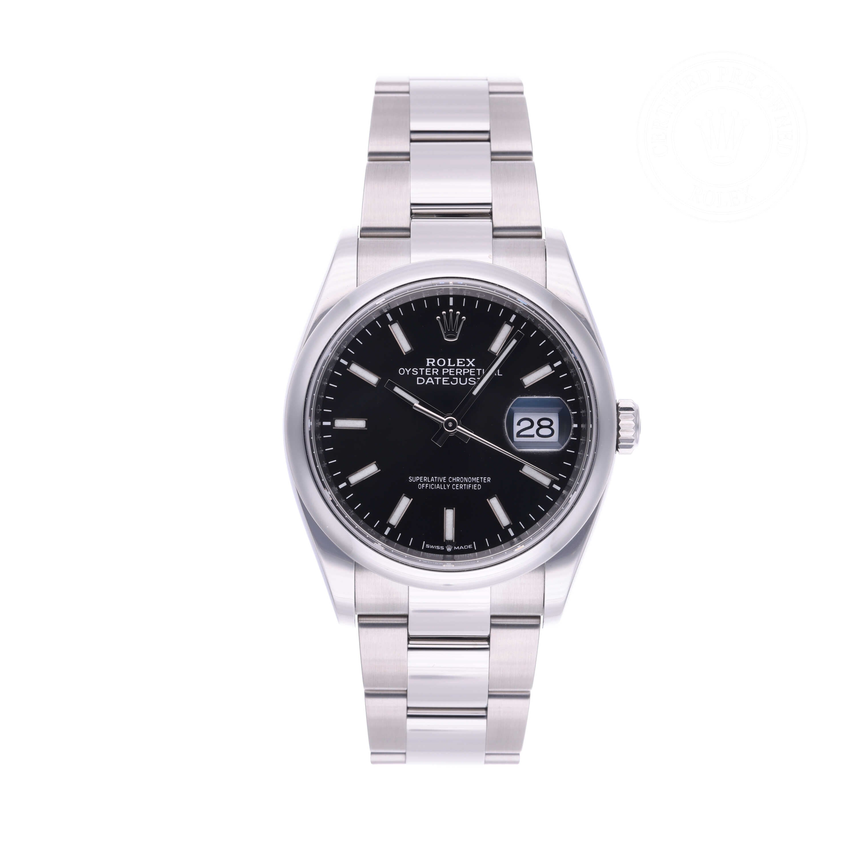 Rolex Certified Pre-owned Datejust M126200-0004 front on white background