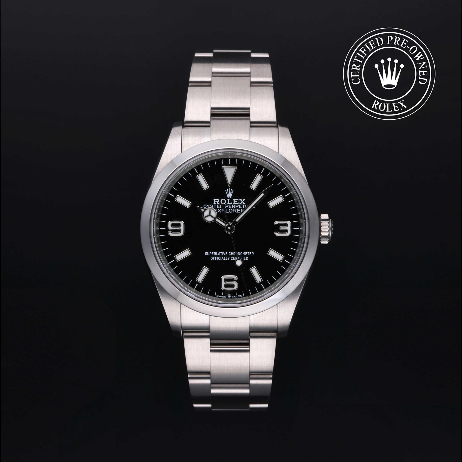 Rolex CPO Oyster Perpetual 124270 front on white background