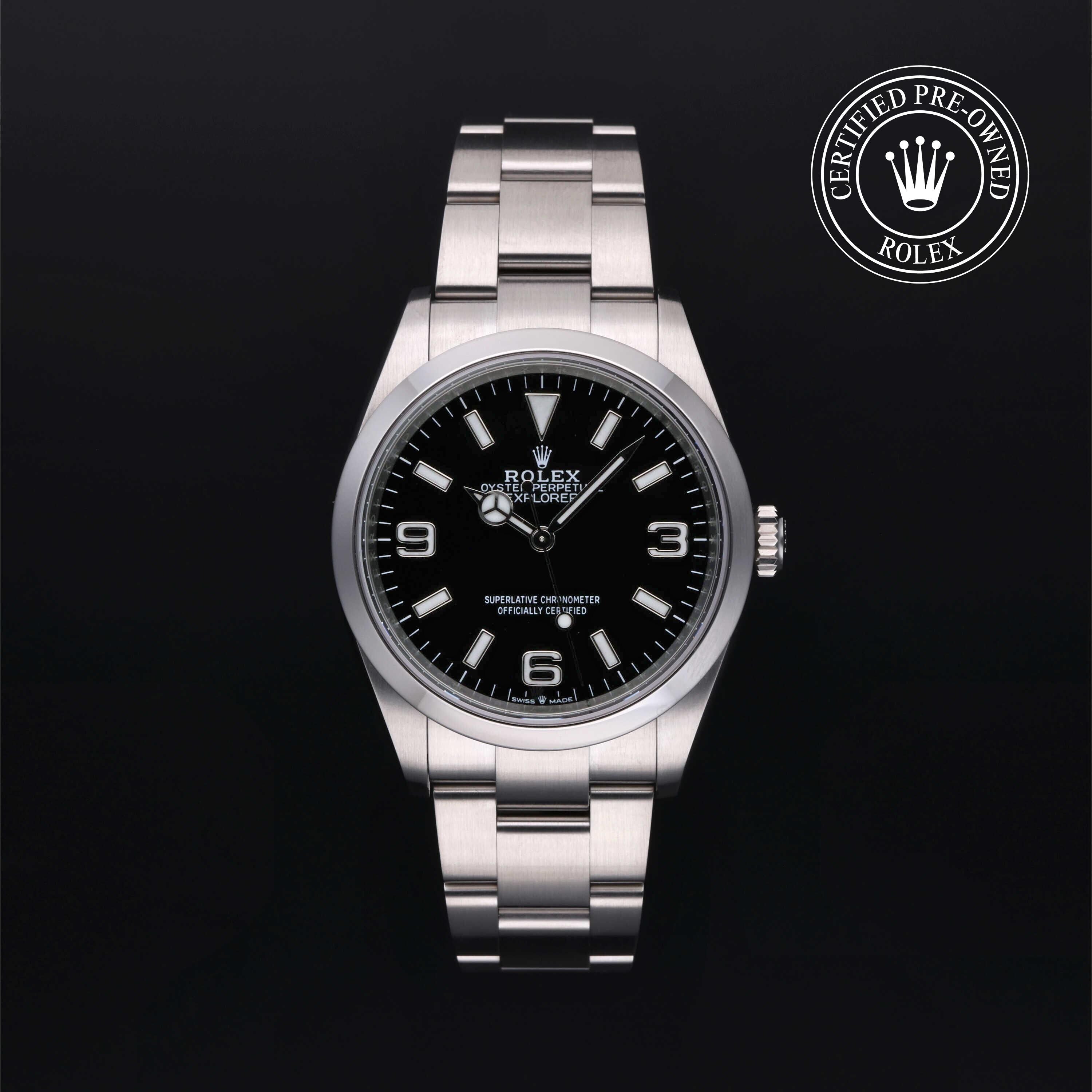 Rolex CPO Oyster Perpetual 124270 front on white background