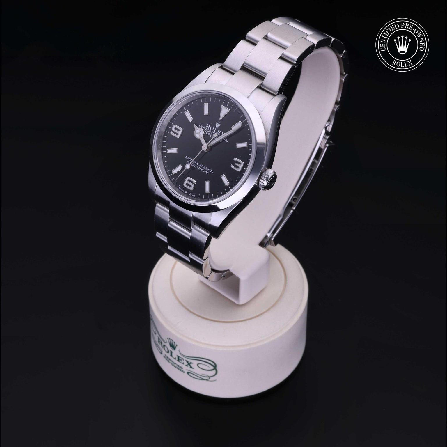 Rolex CPO Oyster Perpetual 124270 front on white background