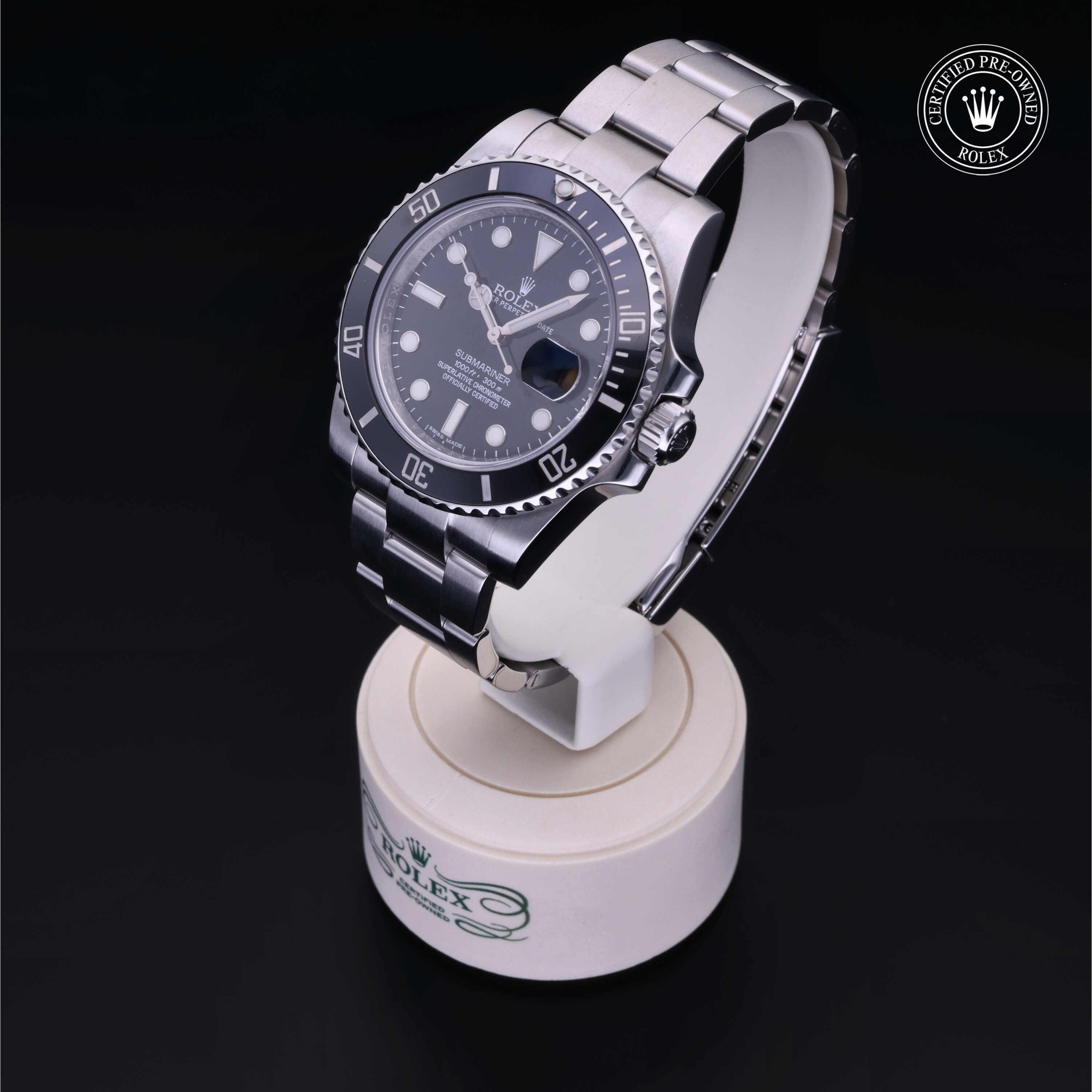 Rolex Certified Pre-owned Submariner M116610LN-0001 front on black background