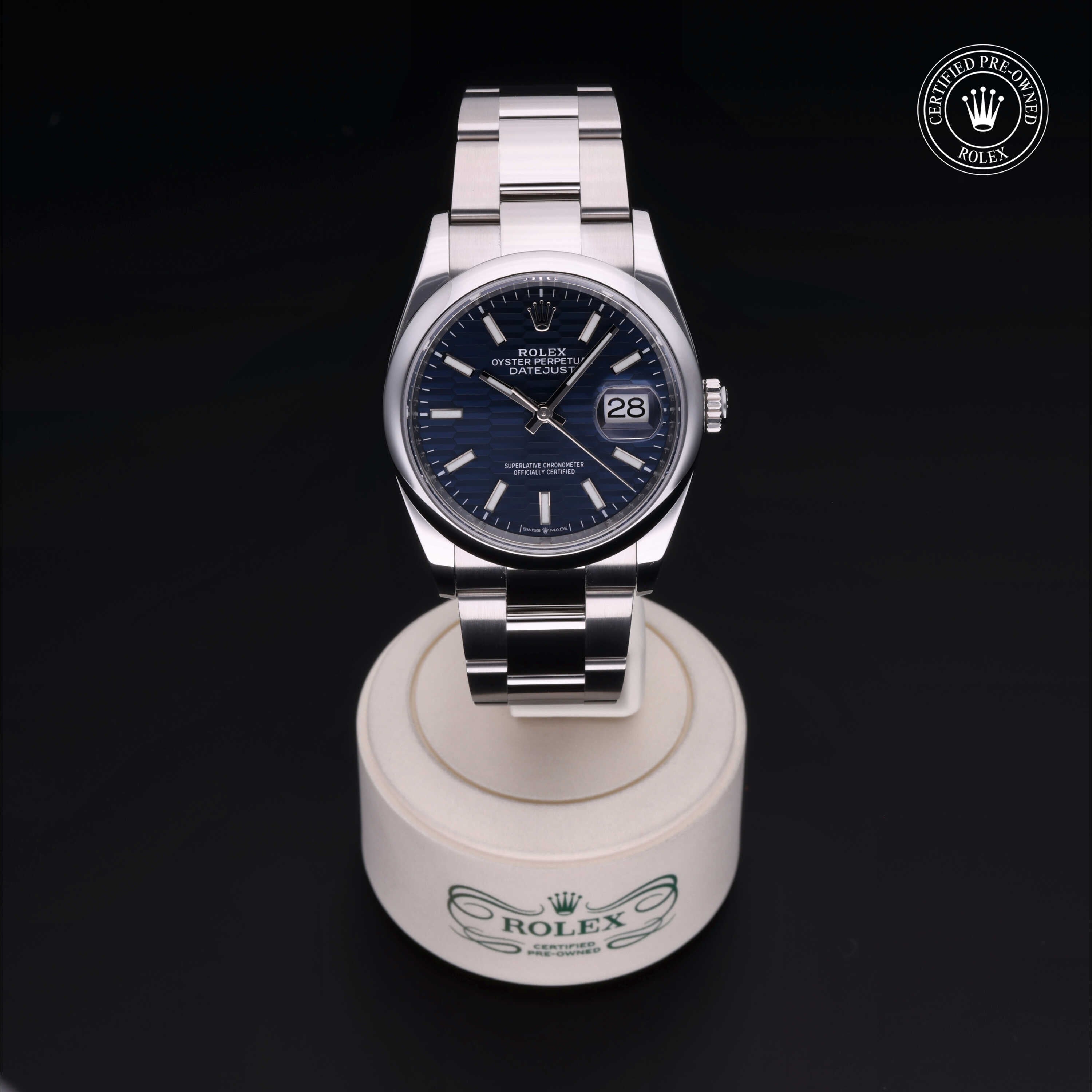 Rolex Certified Pre-owned Datejust M126200-0022 front on black background