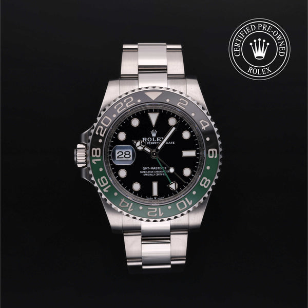 Rolex Certified Pre-owned GMT M126720VTNR-0001 front on black background