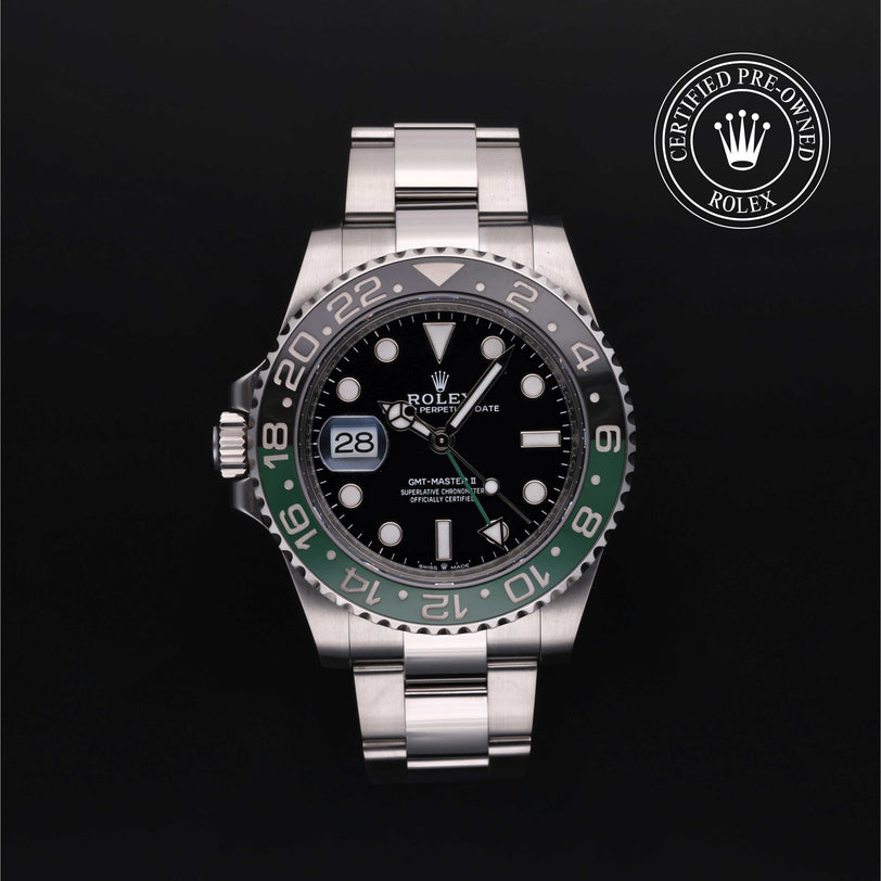 Rolex Certified Pre-owned GMT M126720VTNR-0001 front on black background