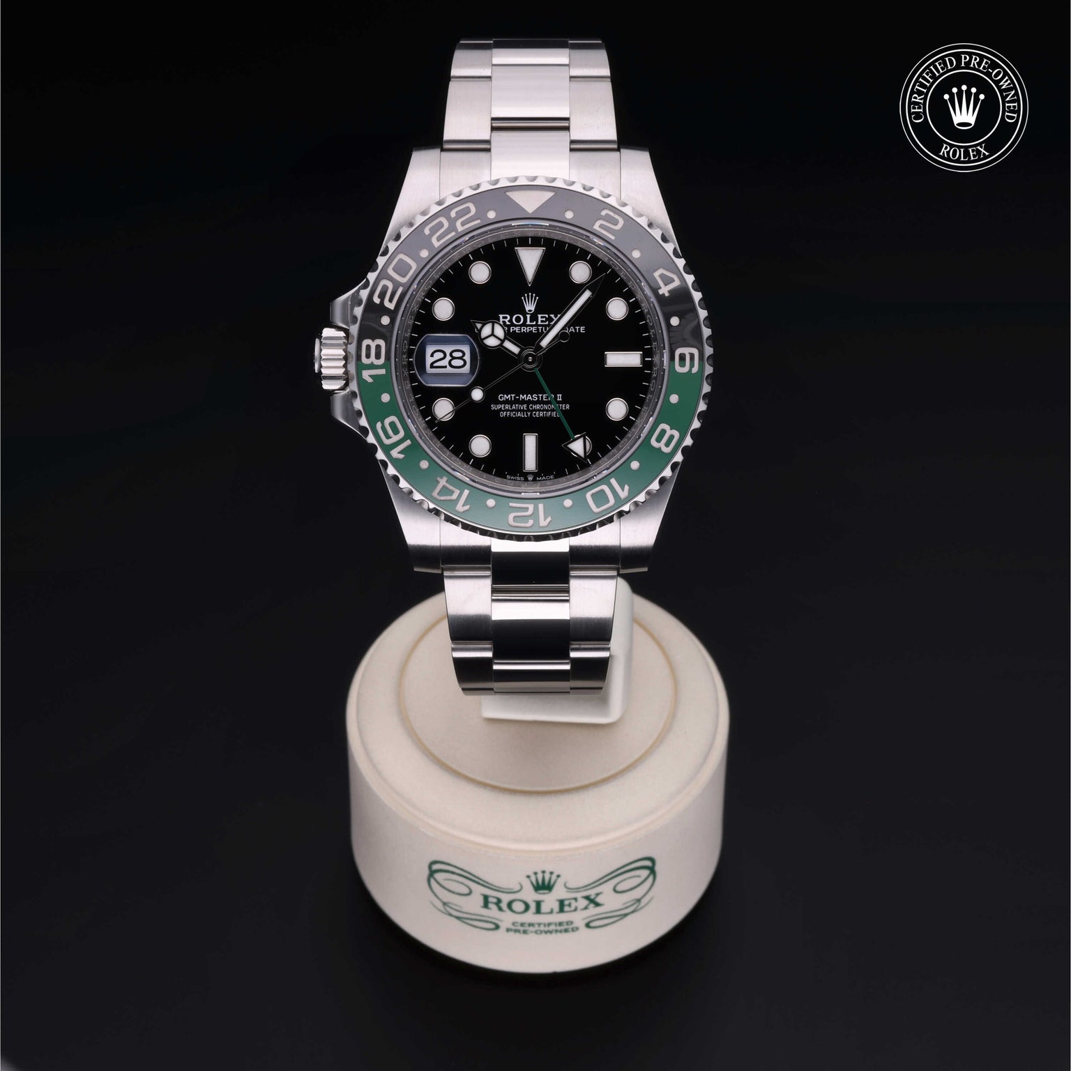 Rolex Certified Pre-owned GMT M126720VTNR-0001 front on black background