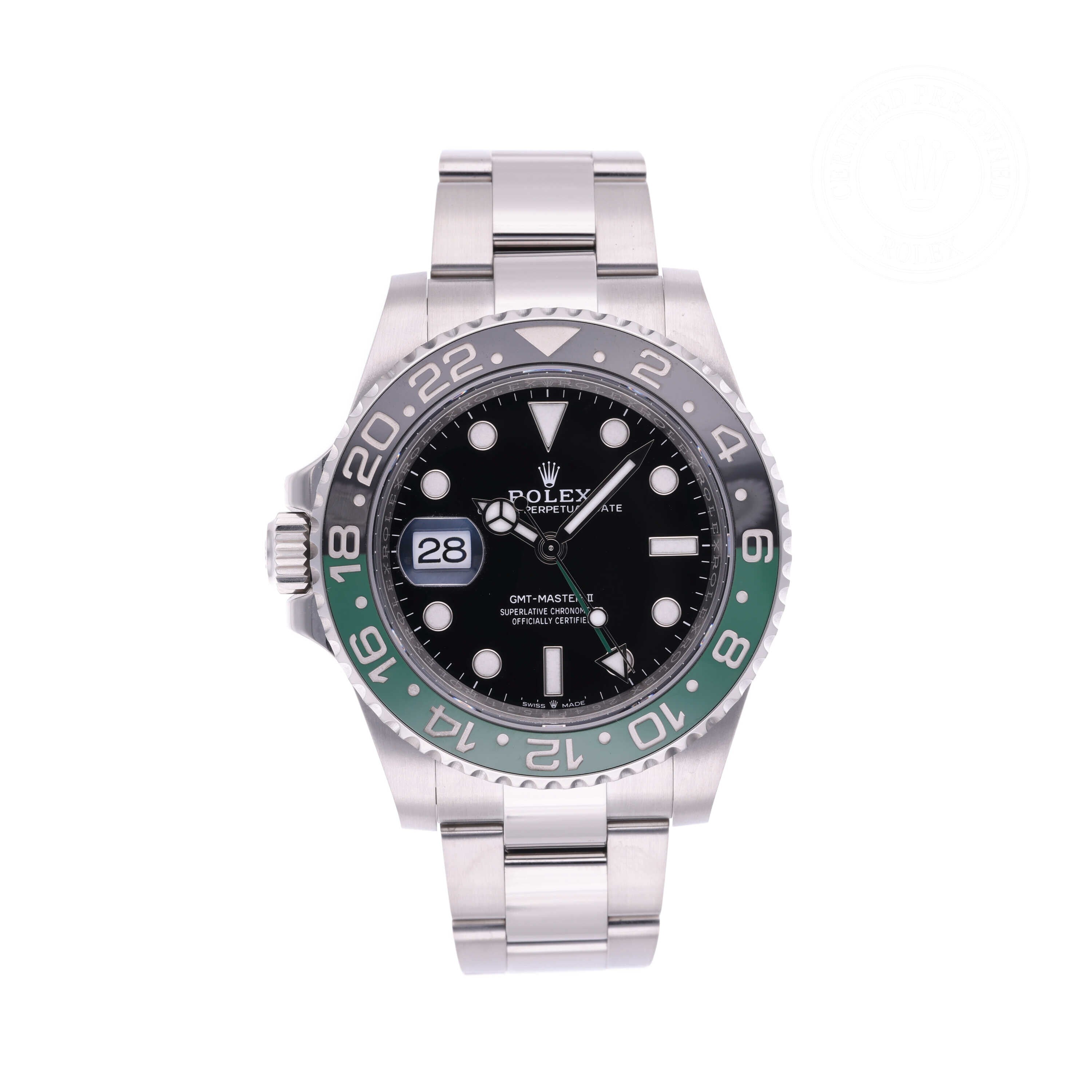 Rolex Certified Pre-owned GMT M126720VTNR-0001 front on white background
