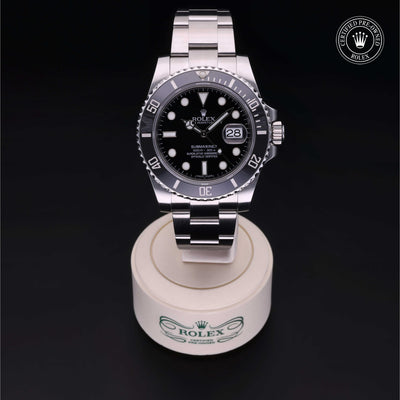 Rolex CPO Submariner M116610LN front on white background