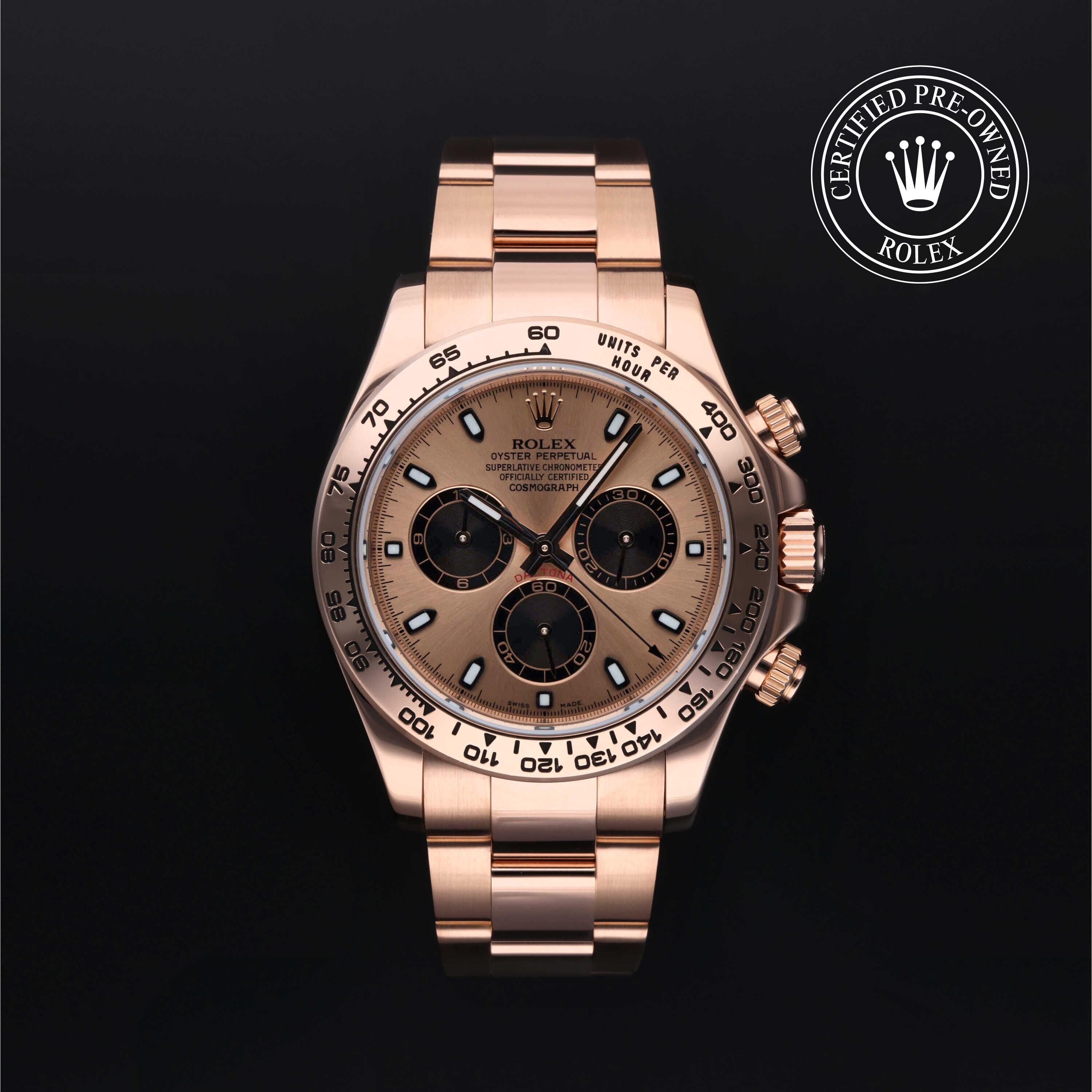 Rolex Certified Pre-owned Daytona M116505-0001 front on black background