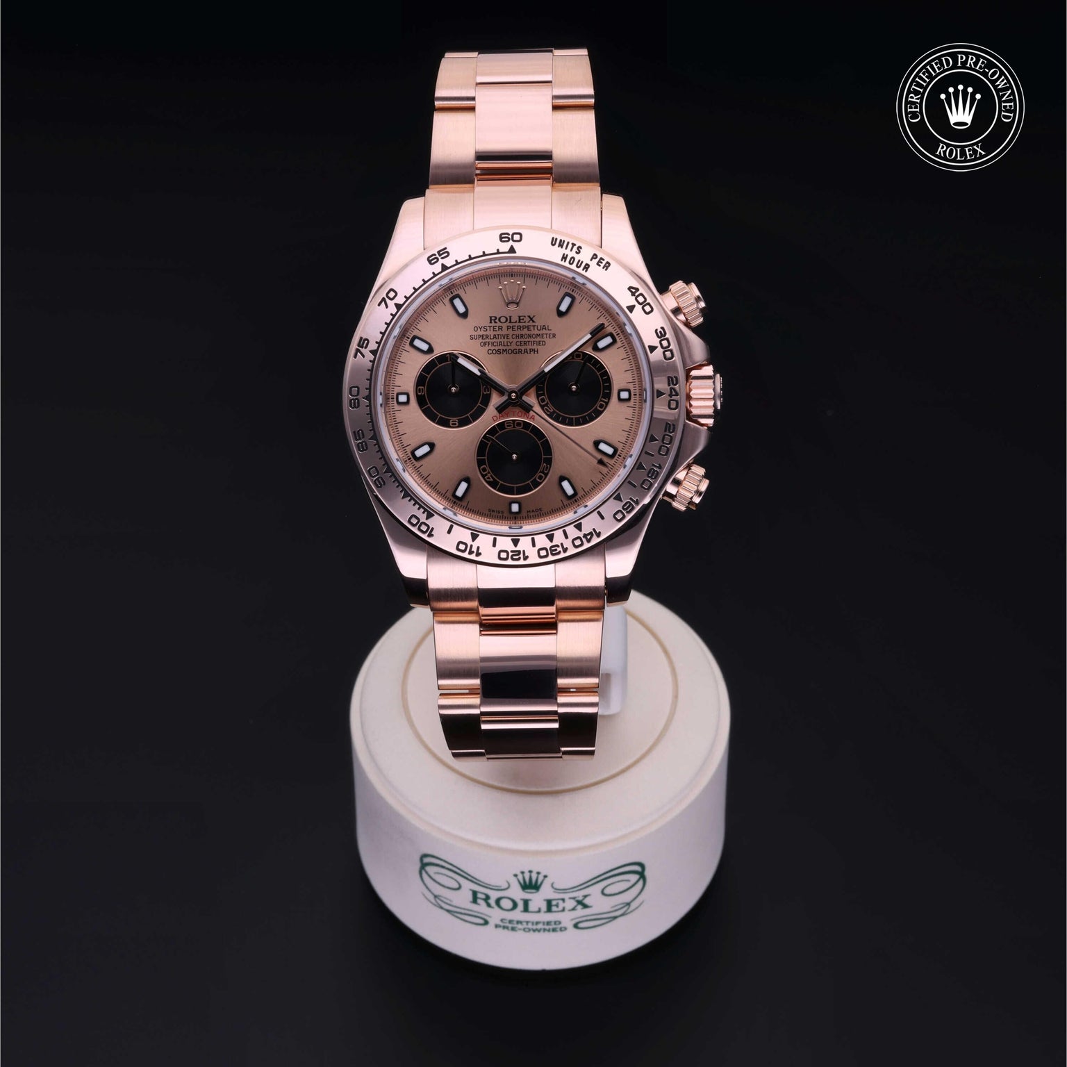 Rolex Certified Pre-owned Daytona M116505-0001 front on black background
