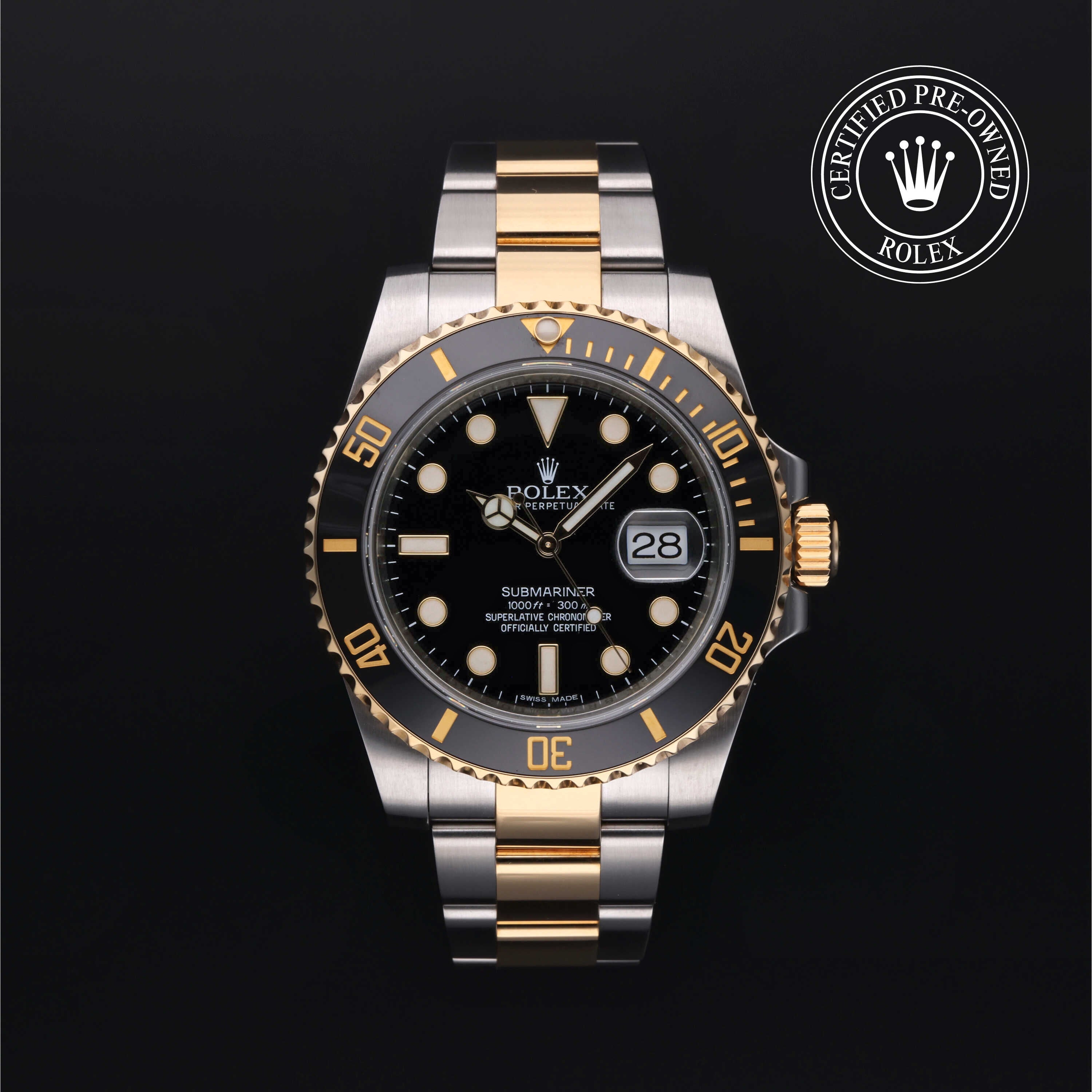 Rolex Certified Pre-owned Submariner M116613LN-0001 front on black background