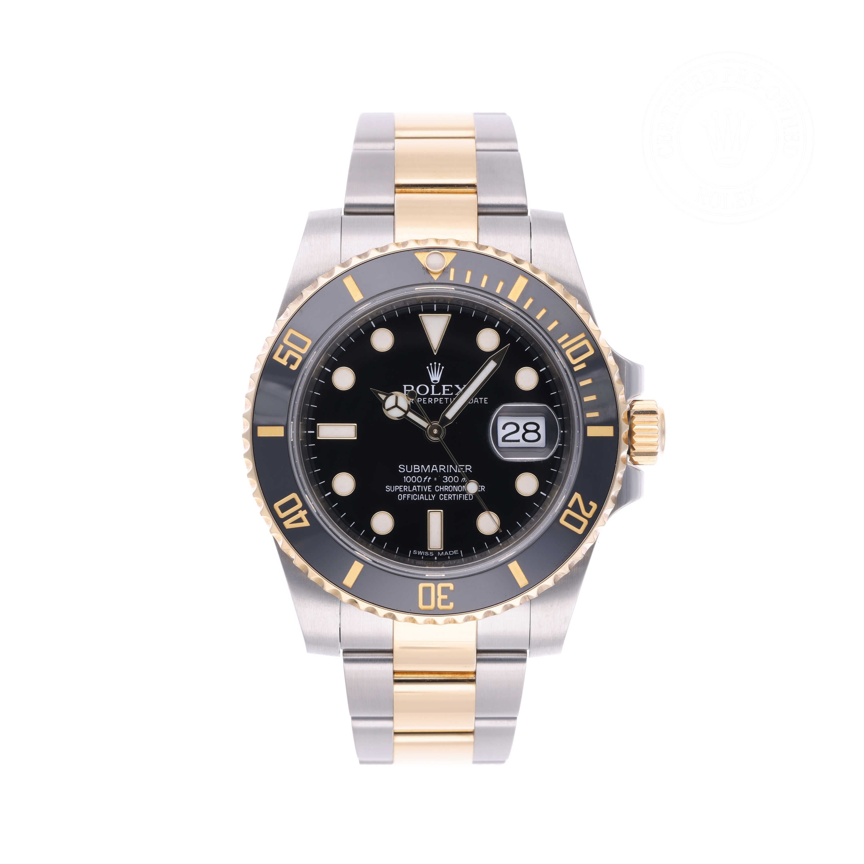 Rolex Certified Pre-owned Submariner M116613LN-0001 front on white background