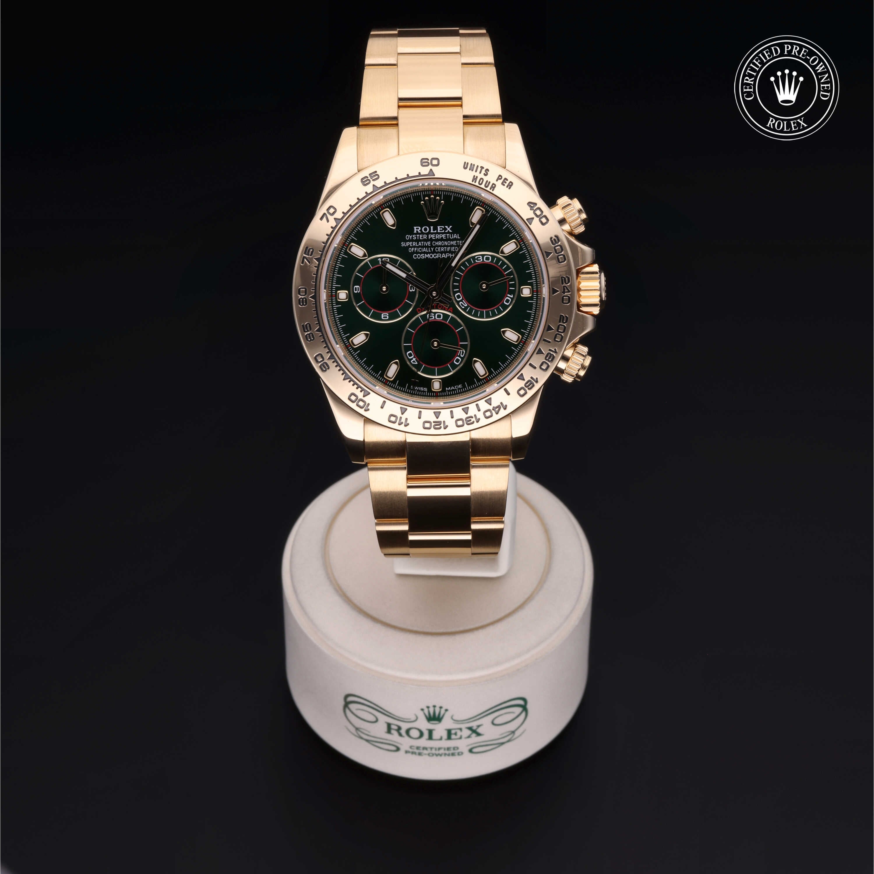 Rolex Certified Pre-owned Daytona M116508-0013 front on black background