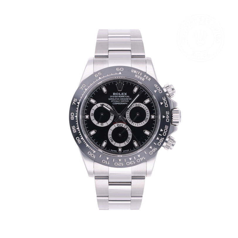 Rolex Certified Pre-owned Daytona M116500LN-0002 front on white background