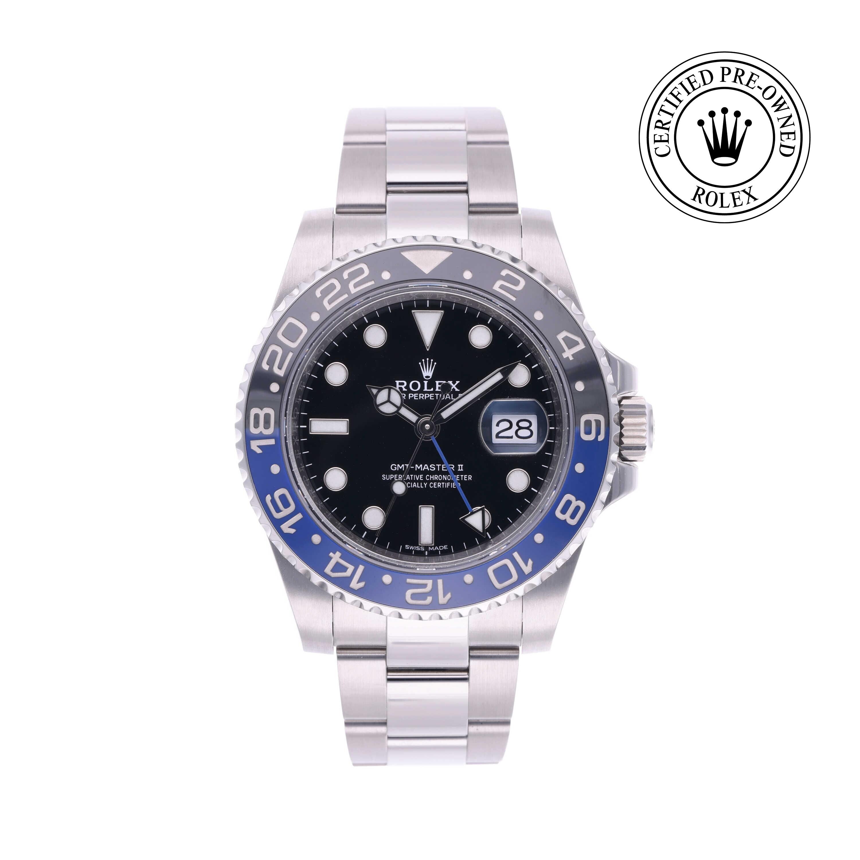 Rolex Certified Pre-owned GMT M116710BLNR-0002 front on white background