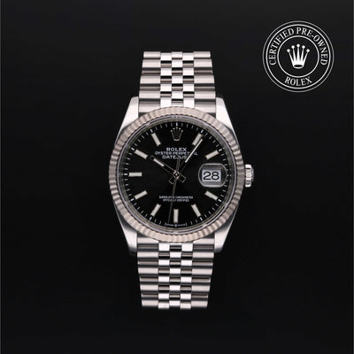 Rolex Certified Pre-owned Datejust M126234-0015 front on black background